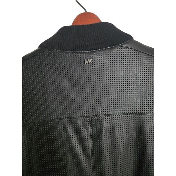 Michael Kors Black Faux Leather Perforated Moto Jacket Cuffed Size Medium - Picture 5 of 10